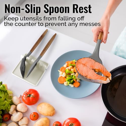 Image of Zulay Kitchen Silicone Utensil Rest with Drip Pad for Multiple Utensils - BPA-Free, Heat-Resistant Spoon Rest & Spoon Holder for Stove Top - Kitchen Utensil Holder for Ladles & Tongs - Gardenia