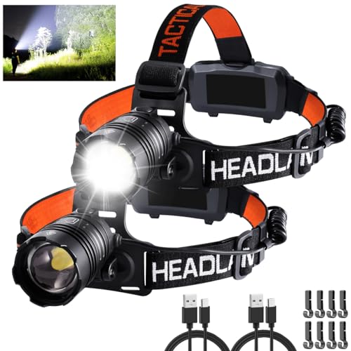 Headlamp-Rechargeable-2Pack-150000LM-Bright-Head-Lamp-Adjustable-Focus-Headlight-Outdoor-4Mode-Head-Lights-for-Forehead-90-LED-Headlamp-Waterproof-Headlamps-for-Adults-Camping-Hiking-Hard-Hat