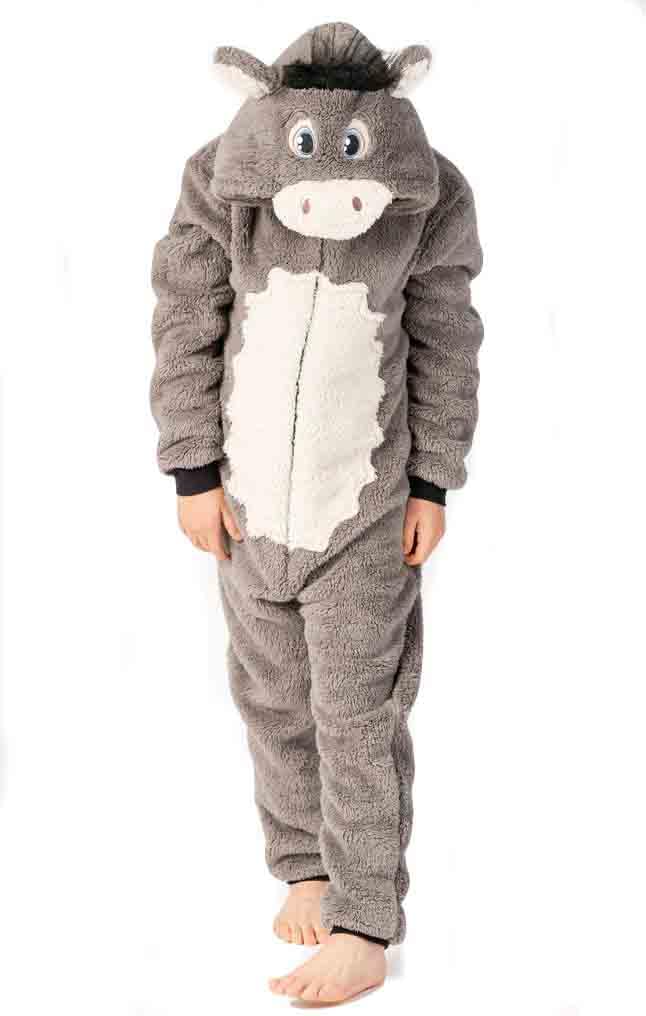 Costume intero da asino per bambini e bambine, in morbido pile, tutto in uno, con coda, taglie da 2 a 13 anni