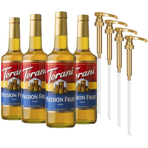 Torani Passion Fruit Syrup for Drinks, Flavoring for Iced Tea, Lemonade, Sodas, and Cocktails, Glass Bottle 4-Pack, Pumps Included, 25.4 Oz