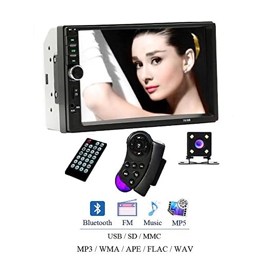 Camecho 7018B - Reproductor de Audio Universal para Coche (Pantalla táctil estéreo de 7 Pulgadas, 2 DIN, Compatible con Bluetooth TF, SD, MMC, USB FM, con Mini cámara de Seguridad)