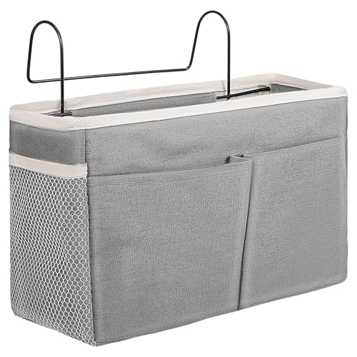 DOITOOL Bolsa de Almacenamiento Colgante para Sofá de Algodón y Lino Estructura de Hierro Organizador Multiusos Gris para Dormitorio Estuche Colgante Compartimentos Amplios y Montaje