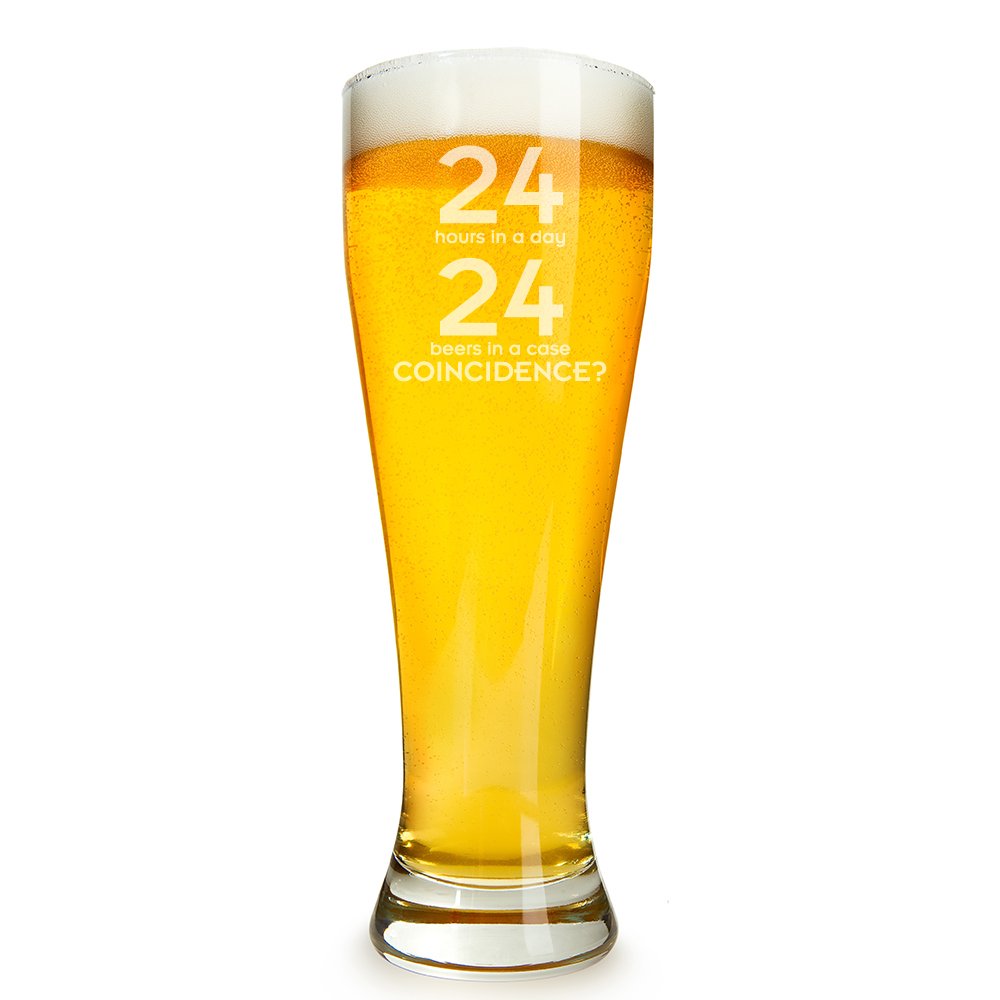 24 Hours In A Day - 24 Beers In A Case Coincidence? Engraved 16 ounce Beer Glass Pilsner