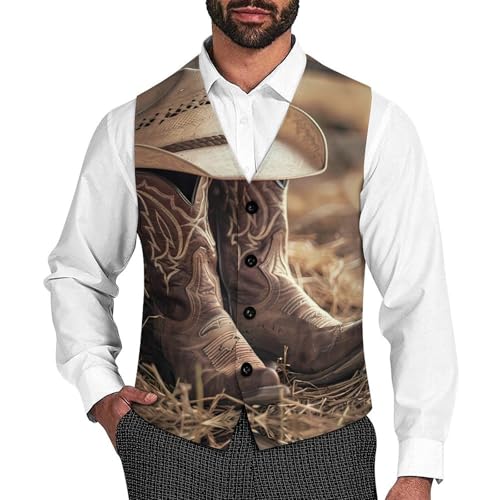 Western Vintage Denim Style Men's Suit Vest Waistcoat Vests Formal Dress with 2 Pockets for Business Casual Tuxedo