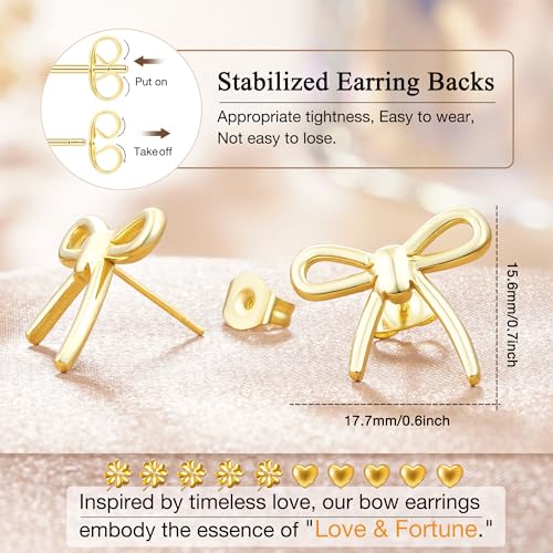 Hypoallergenic Gold Bow Earrings for Women, 14K Gold Plated Stud Earring for Women Trendy, Dainty Non Tarnish Ribbon Bow Earrings for Women Jewelry Gifts3