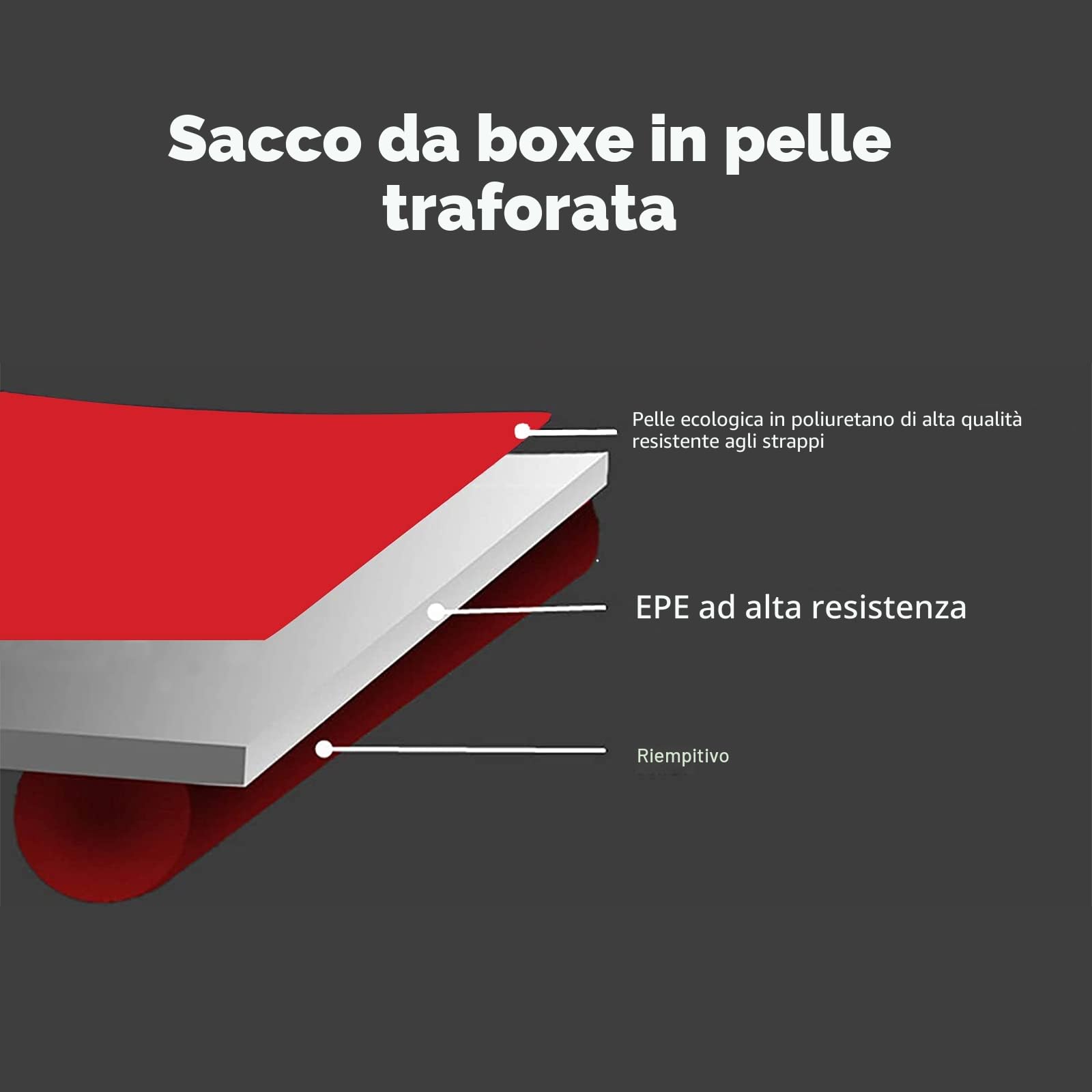 Set sacco da boxe - 100cm sacchi da boxe pesanti per adulti, pelle PU di alta qualità, kickboxing per arti marziali, allenamento MMA, Punch sandbag per allenamento fitness boxe (senza riempimento)