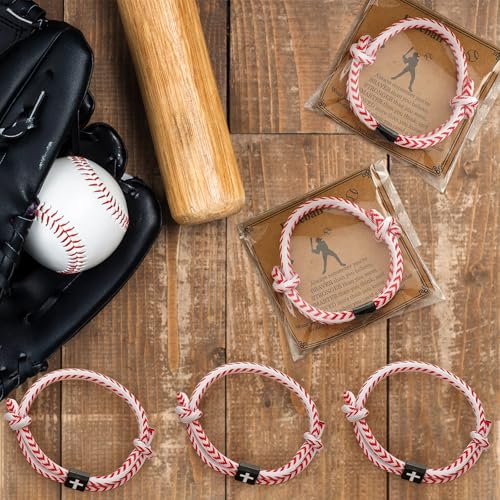 20 Sets Sports Bracelets, Adjustable Baseball Softball Soccer Basketball Bracelets Wristbands, Jesus Cross Rope Bracelet Sport Theme Party Favors Christian Religious Gift for Teen Adults4