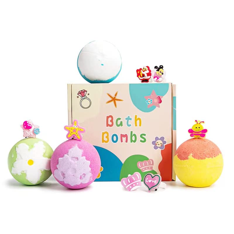 Kids Bath Bombs with Surprise Toys Inside, 4 Piece CHAOBANG Bath Bomb Gift Set with 4 Fun Toys, Handmade Bubble Ball Kit for Kids Organic Bubble Bath Bombs for Boys and Girls Birthday, Christmas Gifts