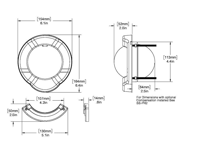 Part Synergy Compass 12/24 Volt Blue LED Bulkhead Mount 3-3/4 Inch CombiDial 4-1/2 Inch Mounting Hole 6-7/16 Inch