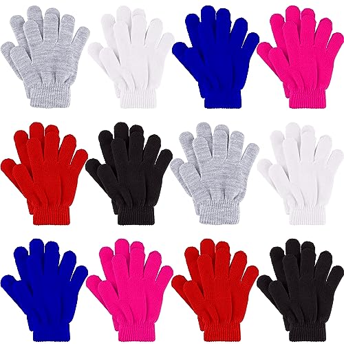 Glooarm 12 Pairs Kids Gloves Winter Toddler Full Fingers Knit Children Stretchy Warm Gloves Bulk for Boys Girls