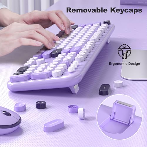Image of KNOWSQT Wireless Keyboard and Mouse Combo - Lovely Violet 2.4G Full-Sized Colorful Keyboards, Round Keycap USB Dongle Plug Play Cute Keyboards for Windows, Laptop, PC, Desktop, Mac