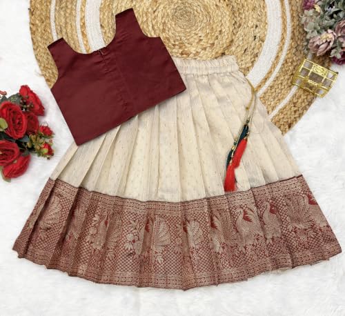 Image of Girls South Indian Pattu Pavadai | Traditional Jacquard Silk Lehenga Choli Set