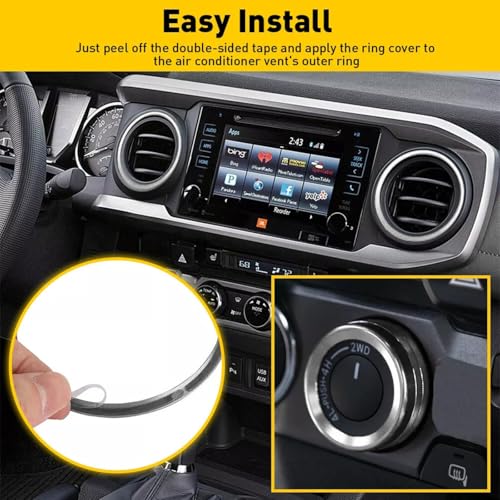 Image of Aluminum Alloy AC Knob Covers & Vent Outer Rings Kit for Toyota Tacoma 2016-2023 (8pcs Silver) - HVAC Control Button Covers, Air Conditioner Vent Trim Rings