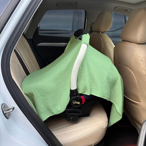 Image of 100% Muslin Cotton Car Seat Cover Baby, Carseat Canopy Cover, Universal Fit Stroller Covers for Boys and Girls (City Green)
