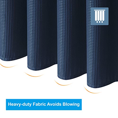 Image of AmazerBath Navy Blue Waffle Shower Curtain Half Size, Stall Shower Curtain Fabric, Hotel Quality Bathroom Shower Curtains, 36 x 72 Inches