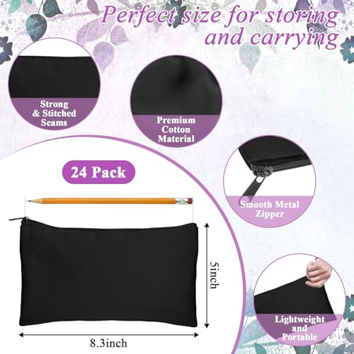 Image of Legigo Zeedix Blank Canvas Zipper Bag - 8.3 inch x 5 inch Beige Cotton Pouch for DIY Projects, Makeup, Pencil Case, Multi-Purpose Cosmetic Travel Organizer, HTV Craft Supplies, Black, Pack of 24