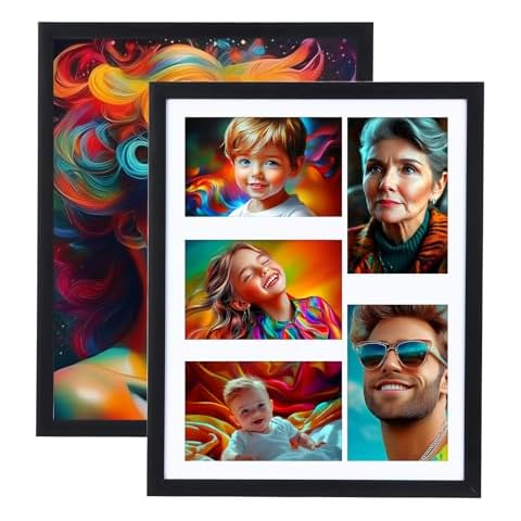 TWING 11x14 Collage Picture Frame of 2, Black 11x14 Frames Set Displays 5Pcs 4x6 or 2Pcs 5x7 Photos with Mat for Wall Gallery Decor, Horizontal/Vertical Hanging Cover