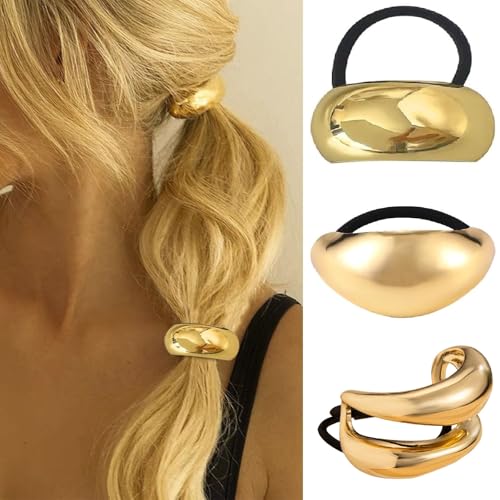 papasgix 3 Metal Hair Ties, Ponytail Cuffs - Gold & Silver Hair Accessories