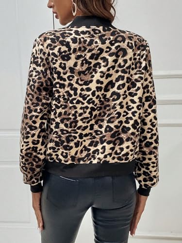 Milumia Women's Leopard Print Zip Up Bomber Jacket Long Sleeve Jackets Outwear3