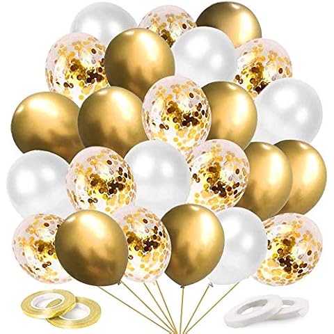 Gold Metallic Balloons Set, Gold Confetti Balloons, Gold White Balloons for Wedding Birthday Graduation Bridal Shower Baby Shower Party Decoration, 60 Pieces Cover
