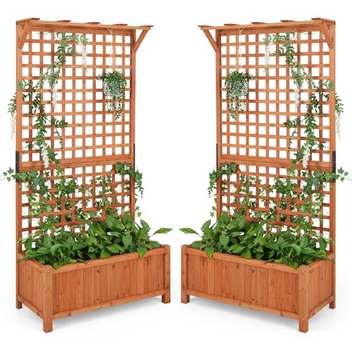HAPPYGRILL Raised Garden Bed with Trellis, 72.5