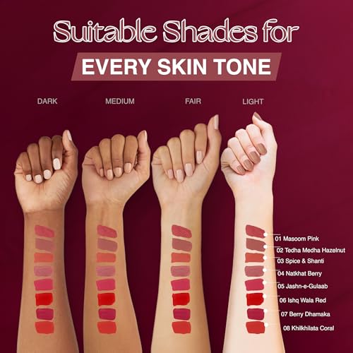 Image of Nourish Mantra Muted Magic Matte Liquid lipstick combo with SPF 15 Set of 4(1.2ml Each) | Mini Lipsticks| nudeshade lip stick | brown lipsticks | Water Proof | Smudge Proof | transfer Proof | Long Lasting| Suits all skin tones