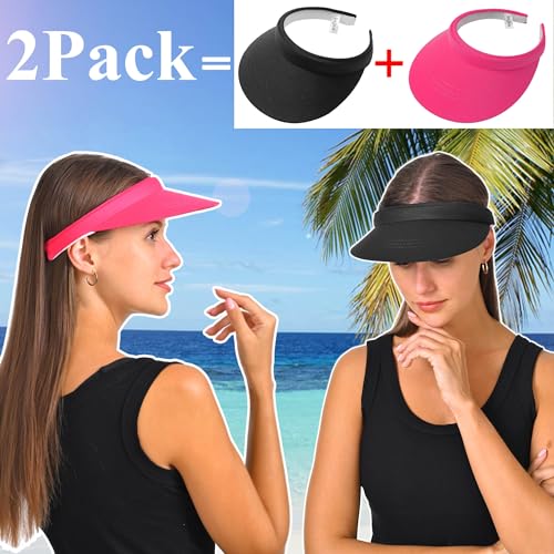 Image of 2 Pack Visor Women Men Sun Hat Clip On Visors Adjustable Sport Wide Brim Cap