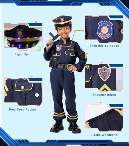 Disfraz de policía para niños con gorra luminosa XL miniatura 2