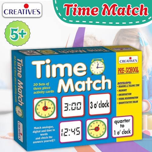 Image of Creative's Time Match | Match Analogue Digital and time in Words | Reading & Telling Time for Kids| Different Matching Activities for Kids | Match Analogue & Digital Time| 60 Piece Card | Ages 5 & Up