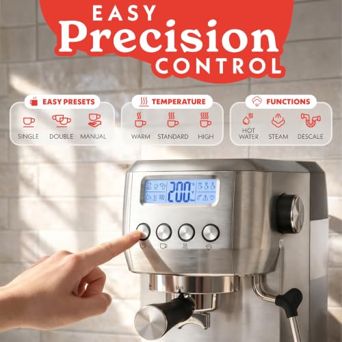 Gourmia GCM3110 Slim 20-Bar Espresso Machine w/ LCD Screen, Milk Frother & 43-Oz Tank - image 3