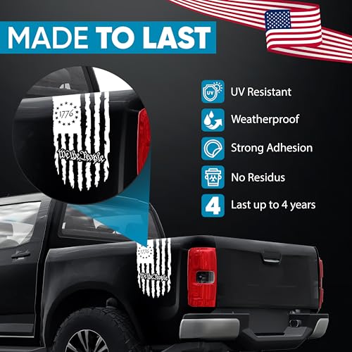 Image of GRITKULTURE We The People Distressed American Flag Decal Vinyl for Trucks, Cars, Tailgate, Windows Preamble of The US Constitution fits Most Pickup Trucks-Rear USA Flag Car Sticker (White)