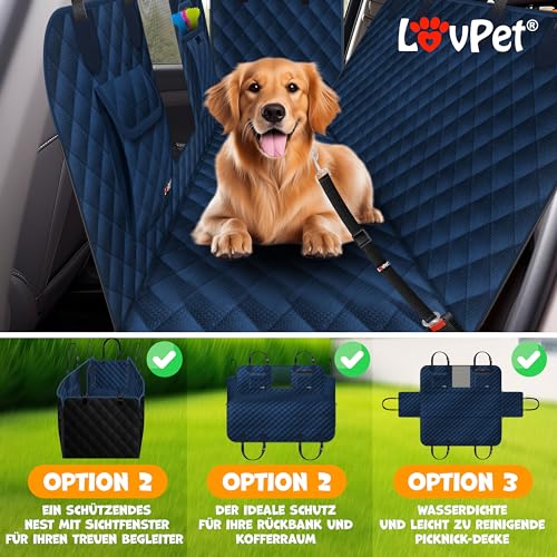 Lovpet® 2in1 Hundedecke für Auto Rückbank & Kofferraum mit Seitenschutz und Sichtfenster Kofferraumschutz - Wasserabweisende Hunde Autoschondecke Universal Autodecke Rücksitz Inkl. Zubehör, Navyblau