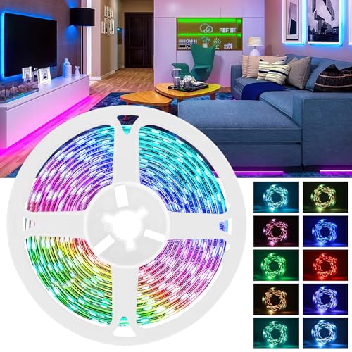Image of 16.4Ft RGB LED Strip Lights, Bluetooth App Control Led Lights for Bedroom, Cuttable Led Light Strip Lighting and Music Synchronization for Gaming Room Indoor Outdoor Home Decor