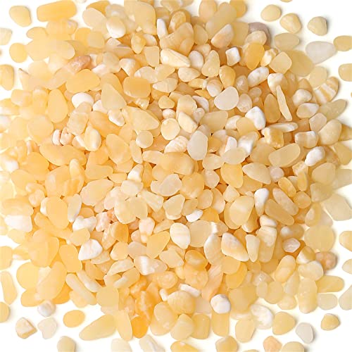 Image of 1lb Yellow Jade Aquarium Gravel Rocks Natural Tumbled Healing Crystal Chips Bulk Gemstones Crushed Stones for Fountain Vase Filler Planters Decorative Fish Tank Potted Reiki Energy Balancing