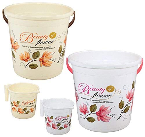 HEVEA Siti Plast Plastic Bathroom Bucket 22 Liters & Mug 1.5 Liters, Set of 2 (Brown and Pink) (B07VWX84NB) Amazon Price History, Amazon Price Tracker