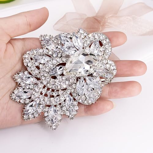Image of LAXPICOL Big Large Women's Vintage Austrian Crystal Elegant Flower Teardrop Brooch Gold Tone