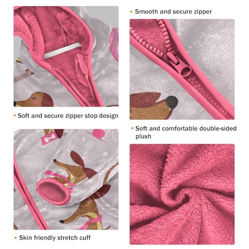 OTVEE Cute Cartoon Dachshund Dog Kids Hoodie Jacket Fall Spring Full Zip Warm Outwear Coat3