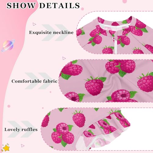 Pink Raspberries Fruit Girls Long Sleeve Rashguard Swimsuit UV Protection One-Piece Swimwear Bathing Suit B04051274