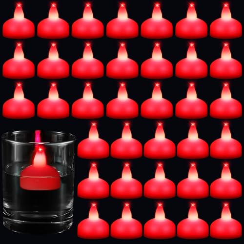Image of Honoson 36 Pack 1.6 inch Flameless Led Floating Candles Waterproof Tealights Battery Operated Flickering Floating Candles for Wedding Centerpieces Pool Bath Party Anniversary Spa Home Decor(Red Light)