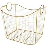 Deco 79 Metal Decorative and Functional Storage Basket Deep Basket Organizer with Round Handles, Basket for Storage 20' x 18' x 19', Gold