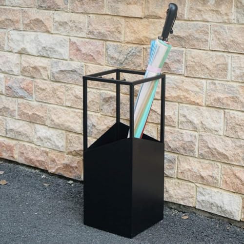 Image of 500102 Black Umbrella Stand with Removable Plastic Drip Tray - Home Entry Hallway Umbrella Basket for Canes, Tall 60cm /23.6 inch