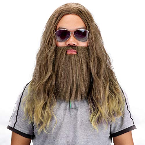PARTY ZONE Long Brown Cosplay Thor Wig and Beard-Synthetic Rogue Anime Wigs - Jesus Beards Funny Party Hair Aquaman Wig(Brown)
