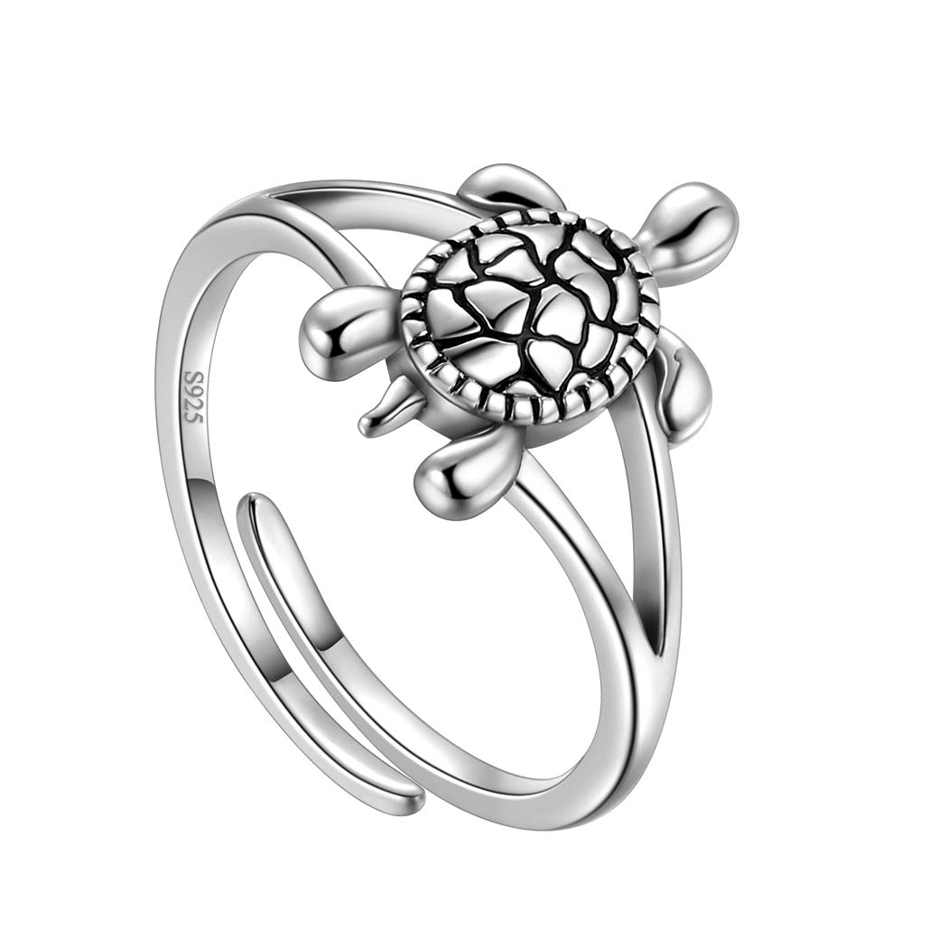 Bague Fleur Bague Tortue 14 Mm En Argent Sterling 925 Imitation