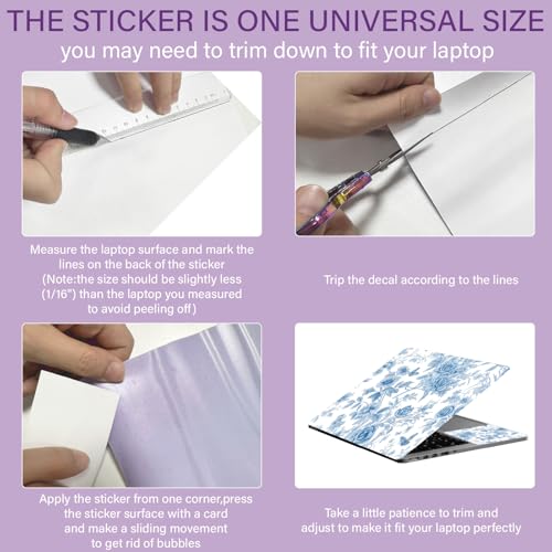 Funda adhesiva para portátil impermeable con flores azules vinilo resistente de 15.6 5