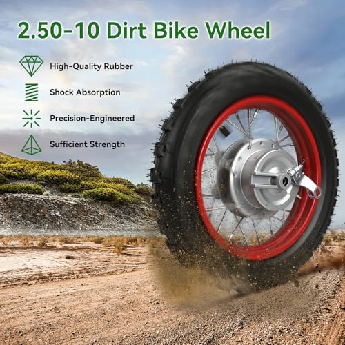 Image of 2.5-10 Rear Wheel Compatible with Dirt Bike CRF50 SSR70 XR50, 2.50x10 Tire & Rim for Apollo Taotao 50cc 70cc 90cc 110cc Pit Bike Off Road Motorcycle with Rear Drum Brake Pad Shoe Assembly Red