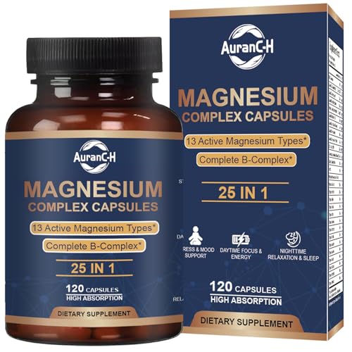 25-in-1 Magnesium Complex with Methylated B Complex Magnesium Glycinate Citrate Malate Taurate Gluconate Aspartate Carbonate D3 K2 Magnesium Complex Supplement for Relaxation Energy & Nerve