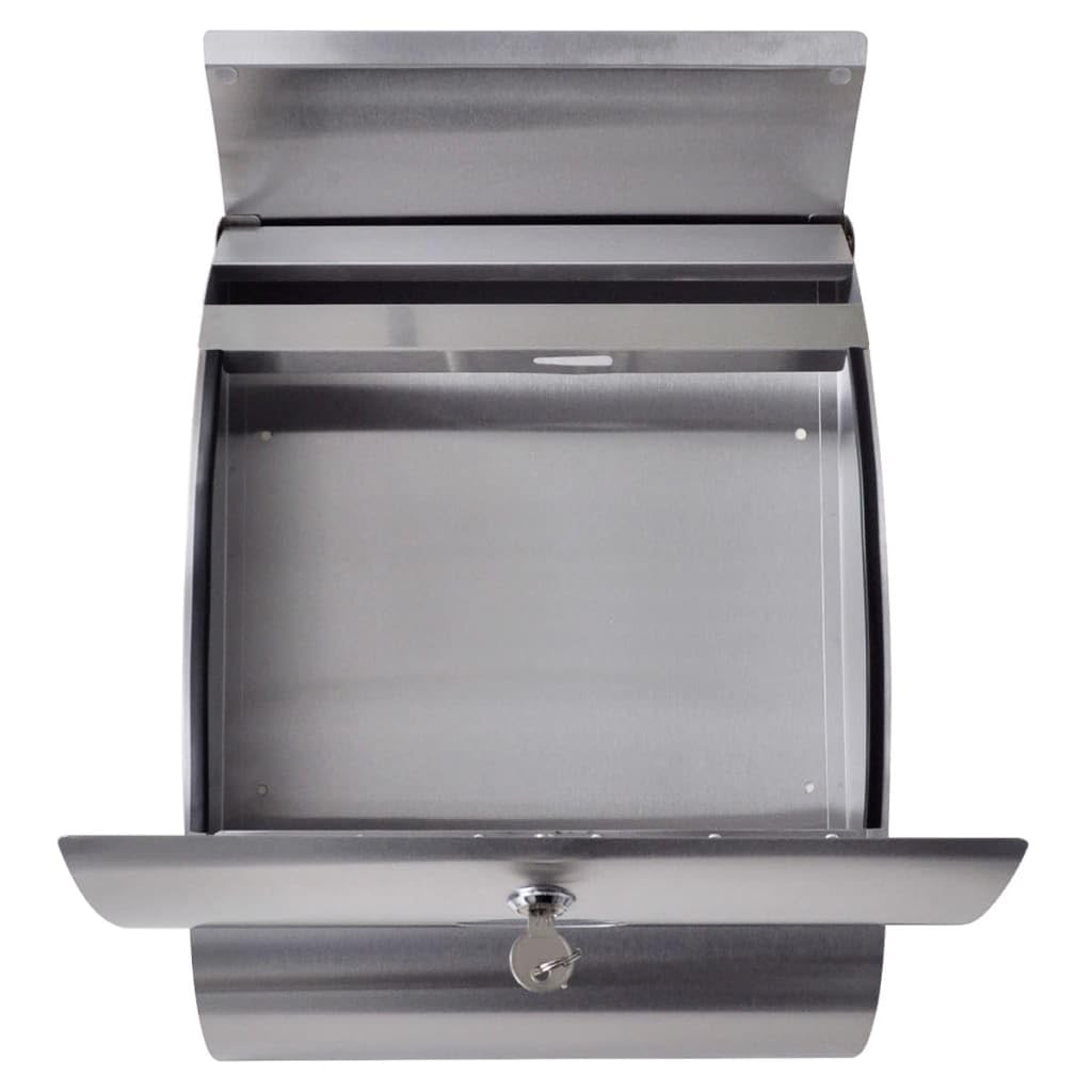 Buzón de acero inoxidable con soporte, cerradura resistente a la intemperie, solapa de entrada, compartimento para periódicos, placa de nombre, número de casa, acero inoxidable, para entrada