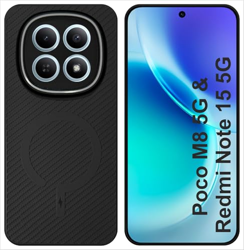 Image of SBMS Back Cover for Redmi Note 15 5G / Poco M8 5G Soft Matte Silicone Cover with Slim Fit | Mag-Safe Logo (Not Mag-Safe Compatible) | Shockproof | Camera Protection Bumper Case for Poco M8 5G (Black)