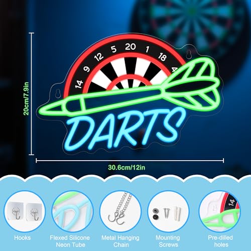 Image of CoolGift Mart Darts Neon Light, Dimmable LED Dart Neon Wall Sign USB Powered, Decorations for Bedroom Living Room Game Room Man Cave Bars Clubs, Birthday Gift for Darts Enthusiasts