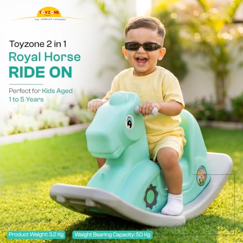 Image of Toyzone 2 in 1 Royal Horse Ride On - Green| Baby Rocker with Comfortable Seat & Back Support | Durable Child-Safe Design | Smooth Rocking Base | Indoor Play Toy | 1-4 Years